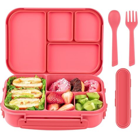 Amathley Brotdose Kinder Bento Box Lunchbox 1200ml Rosa Beere (1/5)