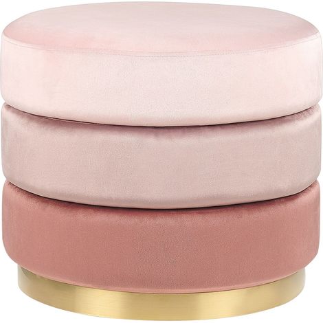 Pouf in tessuto di velluto di colore rosa rotondo con base in oro Louin (1/5)