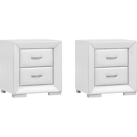 Comodino 2 cassetti Similpelle Bianco - Lotto di 2 - CAPITOLE