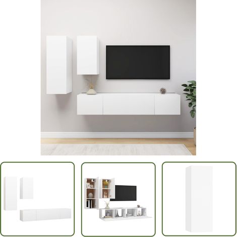 The Living Store Ensemble de meubles TV 4 pcs Blanc Bois d'ingénierie - Meuble Tv - Meuble Tv Suspendu - Ensemble Meuble Tv - Meuble Hifi - Rangement Salon (1/5)