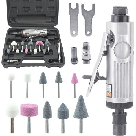 Straight Grinder Set, Air Grinder Pneumatic Grinder Tool Grinder Air Polishing Engraving Kit with 10 Sanding Pins for Sanding, Polishing, Engraving and Deburring (1/5)