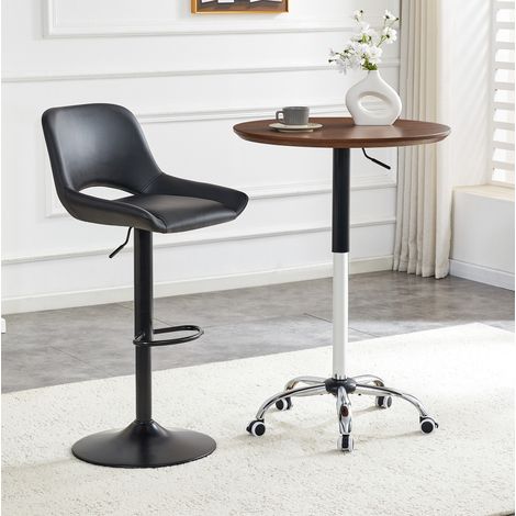 Table d'appoint ronde 70x70x73,5-98,5 cm en MDF et métal noyer, relevable pour bureau FloraGrace (1/5)
