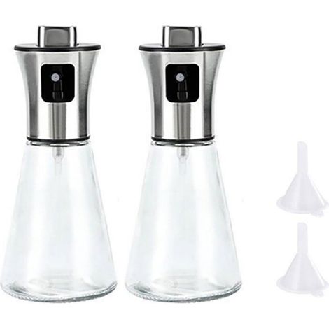 Vaporisateur d'huile d'olive - Lot de 2 - Flacon pulvérisateur d'huile - Atomiseur d'huile - Verre et acier inoxydable - (1/5)