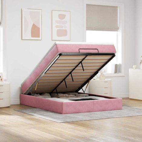 vidaXL Cadre de lit ottoman avec matelas rose 140x190 cm velours (1/5)