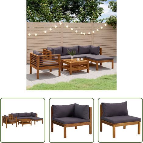 vidaXL Fauteuil extérieur -  Salon de jardin 6 pcs avec coussin Bois d'acacia solide (1/5)
