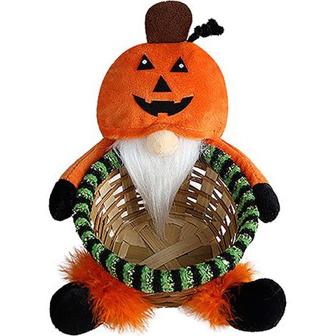 (Sitzende kürbisförmige Puppe mit Bambuskorb) Halloween-Ornament, gesichtsloser Zwerg mit rundem Bambuskorb, Schaufenster-/Bürodekoration. (1/2)