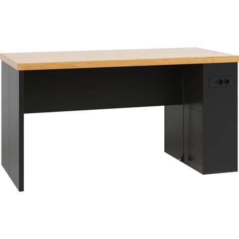 Îlot de cuisine 155x80x90 cm avec éclairage LED, prises électriques et USB, plan de travail MDF 40 mm, 3 étagères ouvertes (1/5)