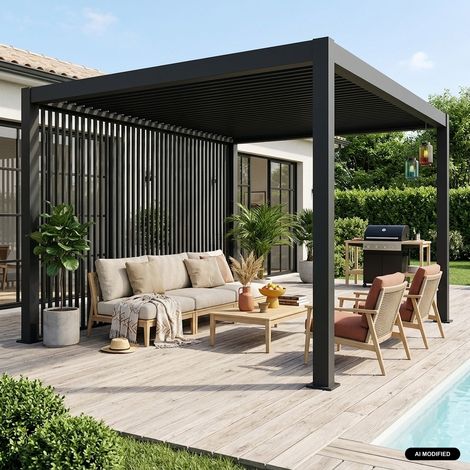 Lot de 3 persiennes verticales anthracite 130cm pour pergola bioclimatique aluminium 4x3m Triomphe (1/4)