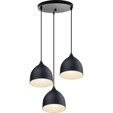 Suspension 3 Lumières Luminaire Contemporain en Métal Lustre pour Chambre Salon Salle à Manger Noir avec Ronde Base (1/5)