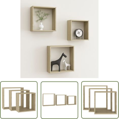 The Living Store Étagères murales sous forme de cube 3 pcs Chêne sonoma - Etagere Murale - Étagères Murales - Étagères Cubes - Rangement Mural - Décoration Murale (1/5)