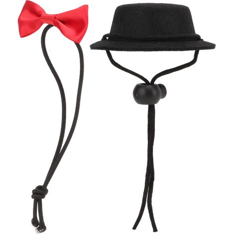 Ensemble chapeau et nœud papillon pour hamster, réglable et confortable, déguisement pour petit animal de compagnie, pour lapins, hamsters, cochons d'Inde (nœud papillon rouge noir) (1/5)