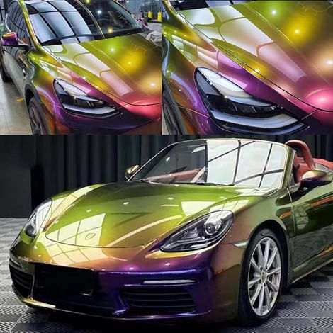 Rouleau de film vinyle à effet caméléon vert, autocollant décoratif auto-adhésif à décharge d'air, pellicule de vinyle pour voiture à haute brillance, décalcomanies DIY pour voiture (1/5)