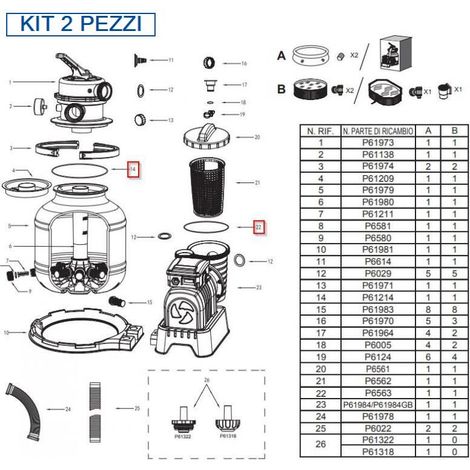 BESTWAY Kit 2 Guarnizioni pompa filtro 58495 5678 lt/h