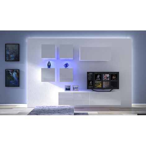 Ensemble meuble TV NEXT 200 AN200-17W-HG29-1A blanc brillant 200 cm (1/2)