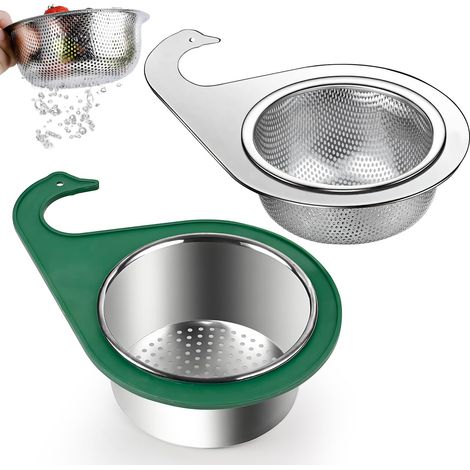 Passoire Evier Cuisine Panier Inox D'évier en Forme de Cygne 2 Pièces Passoire D'angle pour Filtrer les Déchets de Cuisine et Laver Légumes et Fruits (1/3)