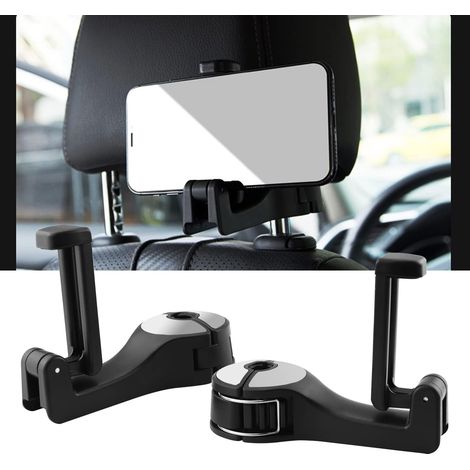 Ganci per poggiatesta auto (set da 2), supporti per telefono da poggiatesta auto, ganci 2 in 1 per sedile posteriore, ganci per borse (1/4)