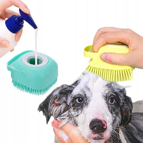 CEPILLO PARA BA脩AR PERROS CON ESPONJA Y DISPENSADOR DE L脥QUIDO