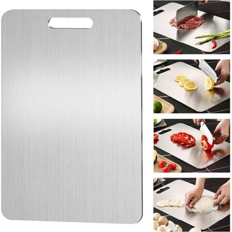 Titanium Cutting Board, Yamato Titanium, Stainless Steel Cutting Board for Kitchen, for Meat, Cheese, Bread, Vegetables, Fruit (39 x 28 cm)