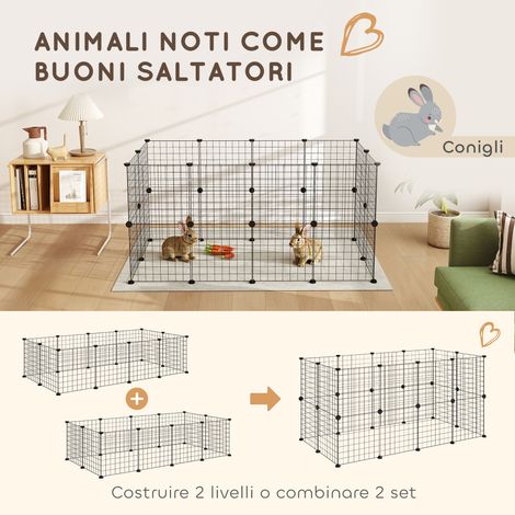 Enclos métallique modulable 106x73x36 cm noir pour hérissons, cochons d'Inde et petits animaux, avec panneaux et accessoires, cage intérieure pratique.