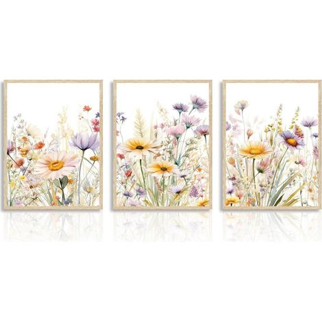 Wildblumen Leinwand Bilder Aquarell Botanische Wandbilder Schlafzimmer (1/5)