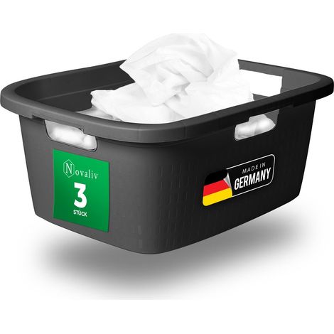3x Novaliv Wäschekorb 3 Stück Wäschewanne mit Deckel und drei Griffen 25L Anthrazit (1/5)
