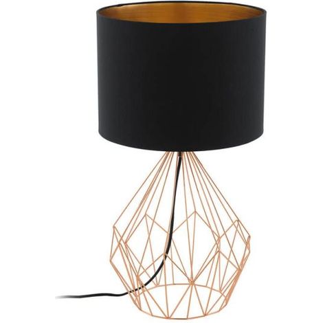 Lampe de table Pedregal 1 avec le commutateur en cuivre noir de textile, le cuivre 1X40W H: 64,5 Ø 35cm (1/4)