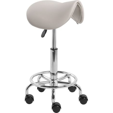 Office Saddle Stool Taupe Faux Leather Metal Frame Upholstered Swivel Function Adjustable Height Office Furniture DUMONT