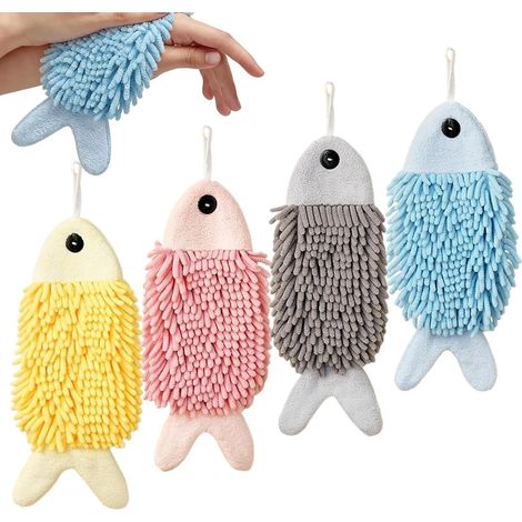 Serviettes douces Ensemble de 4 pièces , absorbantes , à séchage rapide , mignonnes , en forme poiss (1/5)