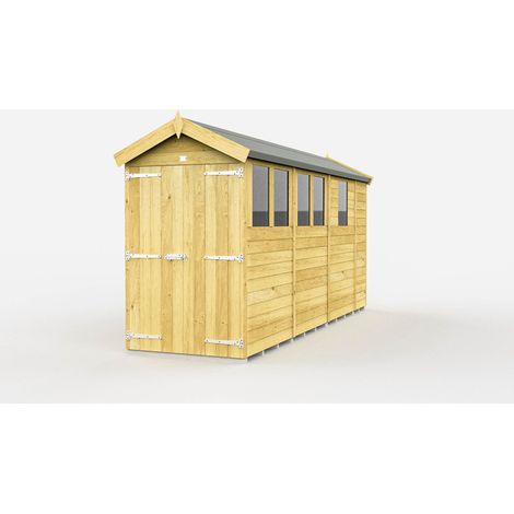 4 x 13 Feet Apex Shed - Double Door With Windows - Wood - L387 x W118 x H217 cm