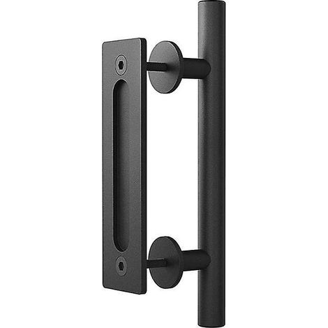 poigne De Porte De Grange Coulissante De 30,5 Cm, Kit De Quincaillerie Tirer Et Chasser, Noir, Grand Design Antique Double Face, Rond (1/5)
