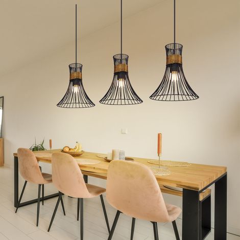 Deckenleuchte Pendellampe mit Gitter Lampenschirmen 3 flammig Hängeleuchte in schwarz-gold, Metall, 3x E27, LxBXH 80x22x120cm, Wohnzimmer Esszimmer Schlafzimmer