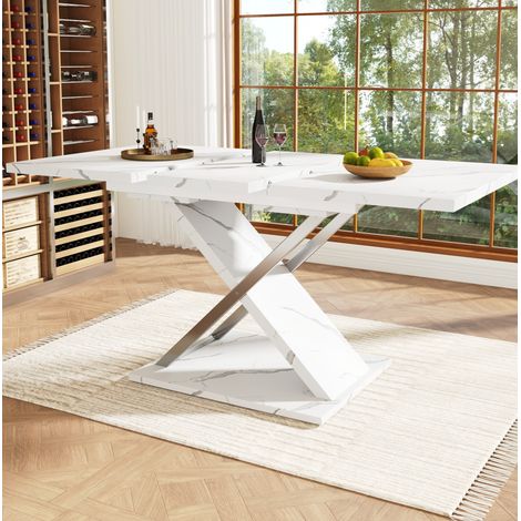 MEUBLIV Ausziehbarer Esstisch 118–157 x 75 cm weiß – Marmor-Optik (1/5)