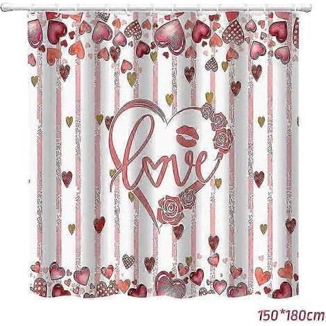 Tenda da doccia per San Valentino con motivo a cuori, separazione tra zona asciutta e zona bagnata, per il bagno, set da 5 pezzi (1/5)