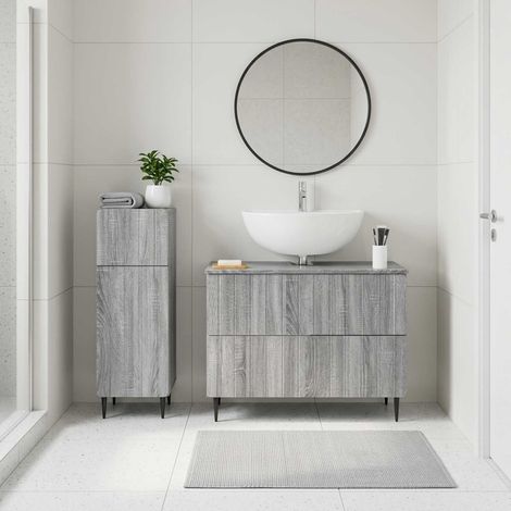vidaXL 2 Piece Bathroom Cabinet Set ZWOLLE Grey Sonoma Engineered Wood (1/5)