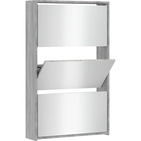 Meuble à chaussures,Armoire à chaussures miroir 3 niveaux Sonoma gris 63x17x102,5cm CFW1918057 (1/5)