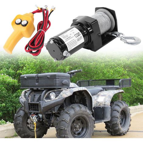 Treuil électrique robuste 12 V, 2000 lb, avec télécommande, câble et corde, pour remorque ou camion. (1/5)