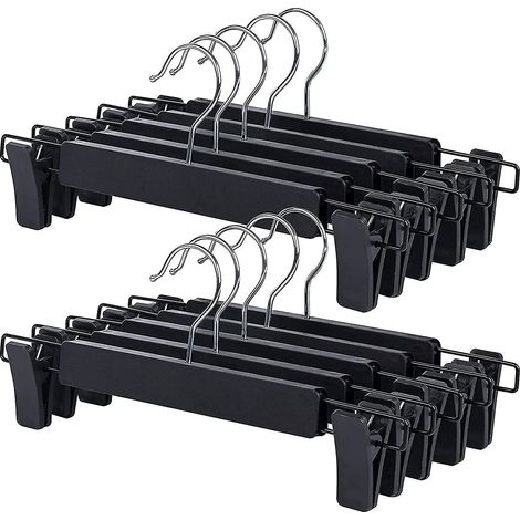 Lot de 10 cintres à pinces, cintres en plastique robuste, pinces antidérapantes pour pantalons, jupes, jeans, noir, pince à pantalon solide, rangement pratique. (1/5)