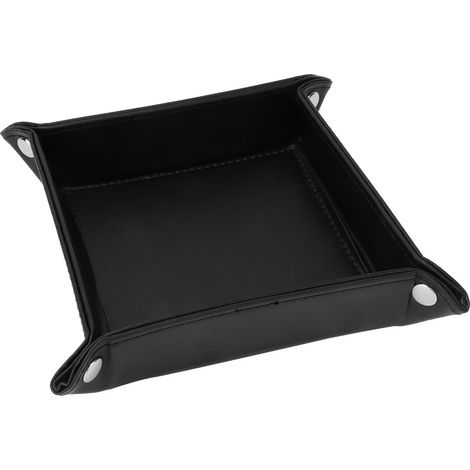 Plateau de rangement pliable en simili cuir pour dés, clés, pièces de monnaie et accessoires (noir) (1/5)