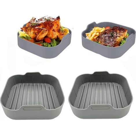 Accesorios para freidora de aire, Bandeja de silicona para hornear, Alternativa al papel de hornear, Molde tipo cesta para hornear, 20 cm, Gris (1/5)