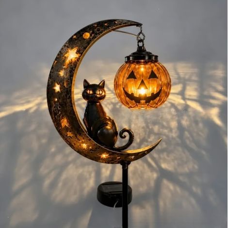 New Black Cat Moon Ground Lamp - Halloween Black Cat Pumpkin Moon Ground Lamp, Style C - Black Cat Pumpkin Lamp