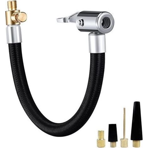 Clip de Pneu de Verrouillage avec Tuyau en Caoutchouc, Joint de Tuyau de Pompe de gonflage de Pneu avec Joint de Valve pour Voiture, Moto, vélo, Balle (23.5cm) (1/5)