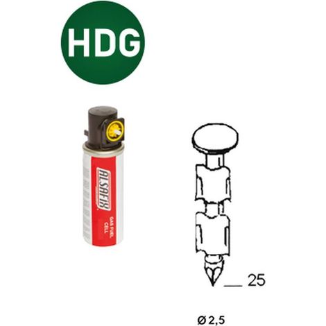 2 000 Pointes Annelées (Hdg) en Bande 20° (Pack) - 25x25 mm + 2 Cartouches de Gaz Jaune - D-Work