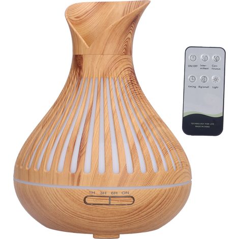 Diffuseur d'huiles essentielles 400 ml en bois avec télécommande, veilleuse et humidificateur, idéal pour la chambre ou le bureau. Prise 100-240 V. (1/5)