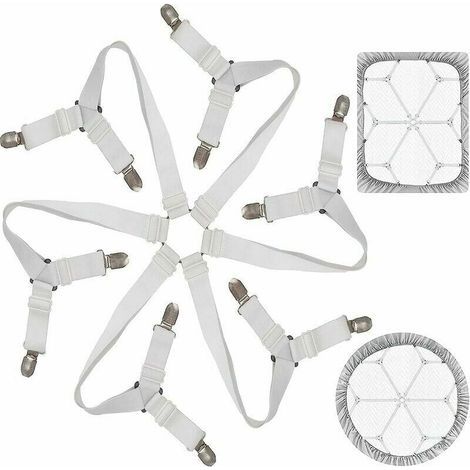 Sujetadores de sábanas bajeras, correas ajustables para sábanas, sujetadores elásticos de sábanas bajeras de 3 vías, correas de sábanas de 6 lados, sujetadores de sábanas, cojines de sofá, colchón, bl (1/5)
