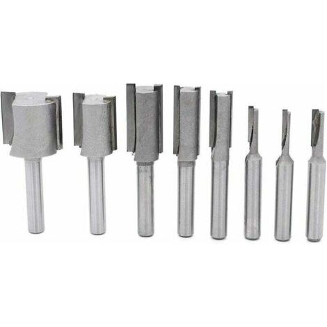Coffret de fraises pour défonceuse et affleureuse 8Pcs 1/4" Tige droites/Dado Router Bit Set, Fraises Droites Dado Set Fraise à Bois Routeur à Coupe Droite Flush Trim Pattern Router (1/4)