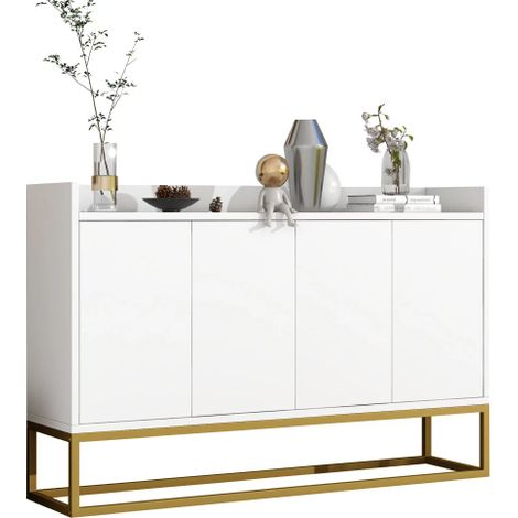 Buffet moderne de style minimaliste – Meuble de rangement à 4 portes sans poignées pour salle à manger, salon ou cuisine (Blanc) (1/5)
