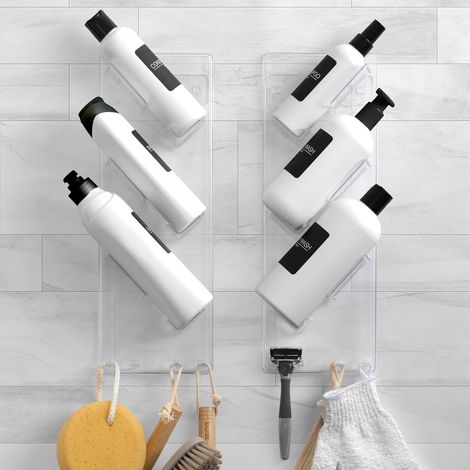 Panier de Douche 3XL (Lot de 2) - Antirouille, Sans Perçage, Sans Ventouses - Range et Organise les Grands Flacons de Shampoing et d'Après-shampoing - Étagère de Rangement Salle de Bain