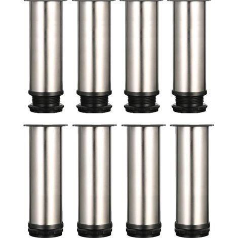 Set of 8 Brushed Stainless Steel Adjustable Furniture Legs, Total Height 150-165mm (15cm), Table Legs, Bed Legs, Adjustable Sofa Legs (1/3)