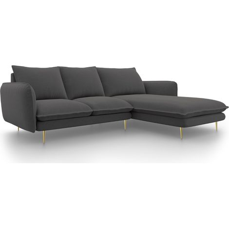 Canapé d'angle droit 5 places en tissu structurel gris foncé (1/5)