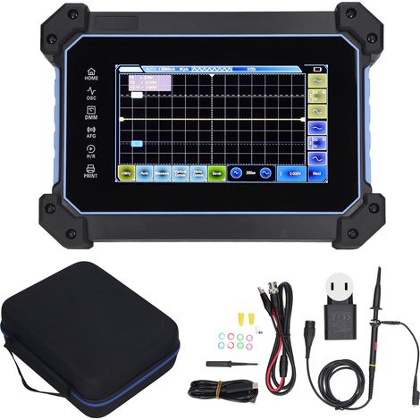 Oscilloscope numérique portable 2 canaux 110MHz, écran tactile, échantillonnage 250MSa/s, kit de test avec alimentation AC100-240V, prise US, instrument de mesure électronique (1/5)